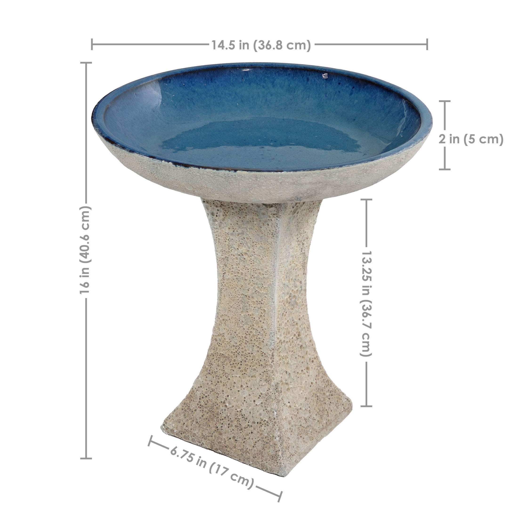 Sunnydaze Nantes Freestanding Ceramic Outdoor Bird Bath, UV-Resistant White Lava Finish