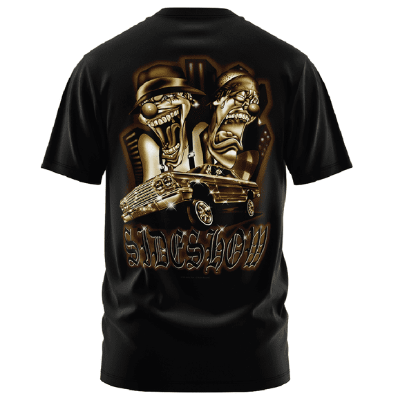 Rollin Hard Men's Sideshow Lowrider black Big & Tall heavyweight cotton classic boxy fit front and back print graphic tee shirt