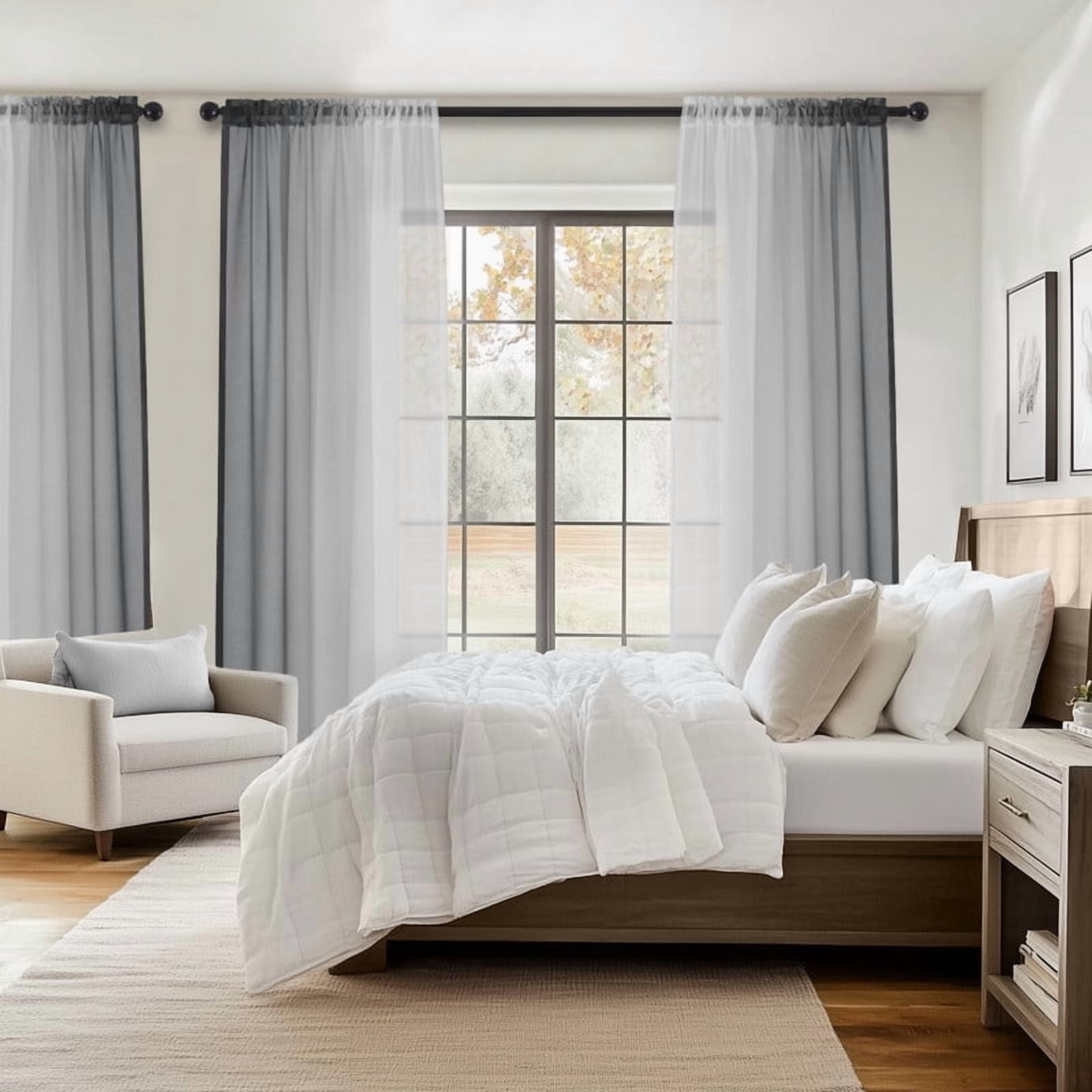 Topfinel Grey Faux Linen Ombre Sheer Curtains,Semi Voile Gradient Rod Pocket Curtains for Bedroom and Living Room, Set of 2 Window Curtain Panels, 54 x 72 Inch Long
