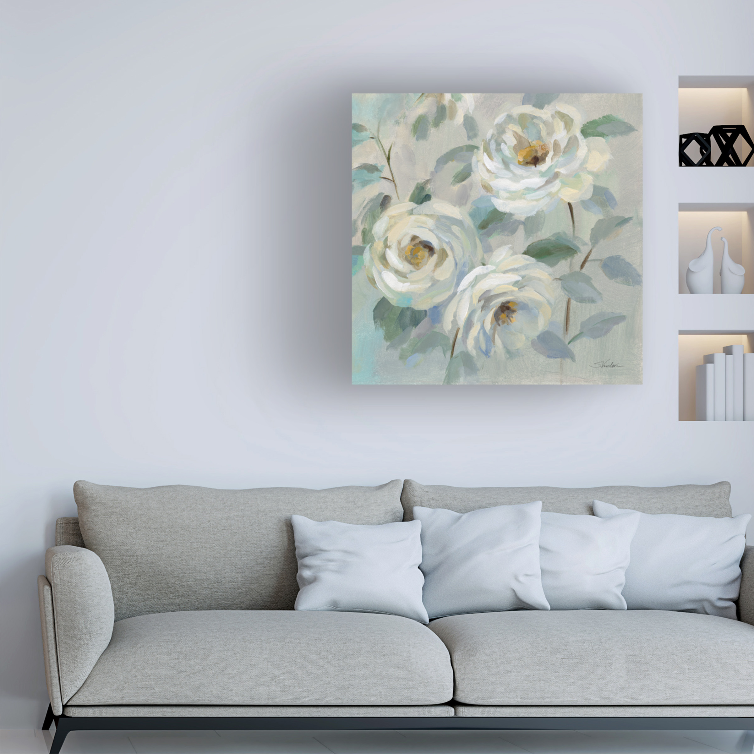 Silvia Vassileva 'Blue Gray Floral' Canvas Art