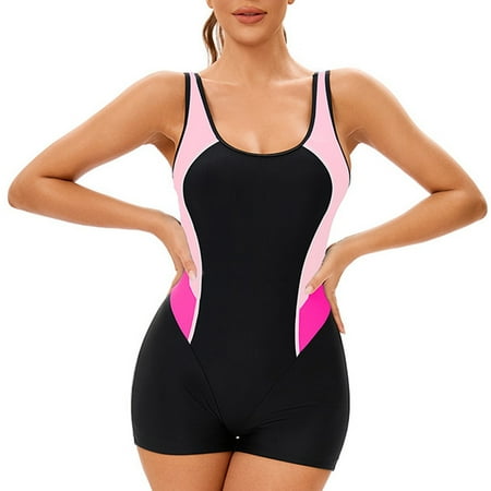 QIJIE Swimsuit Athletic One Piece Swimsuit Backless Bathing Suit Modest Sports Training Slimming Swim Suits Full Coverage Swimming Suits Womens Swimwear Pink S
