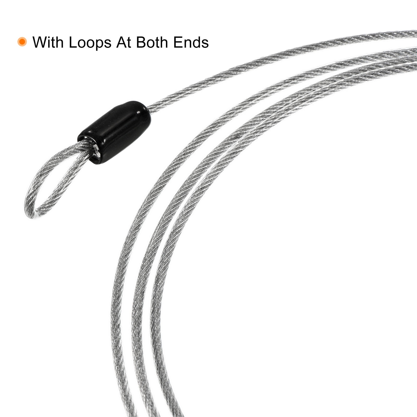 Unique Bargains Coated Security Steel Cable Lock Wire Rope Double Loop Transparent 2.5mmx2m