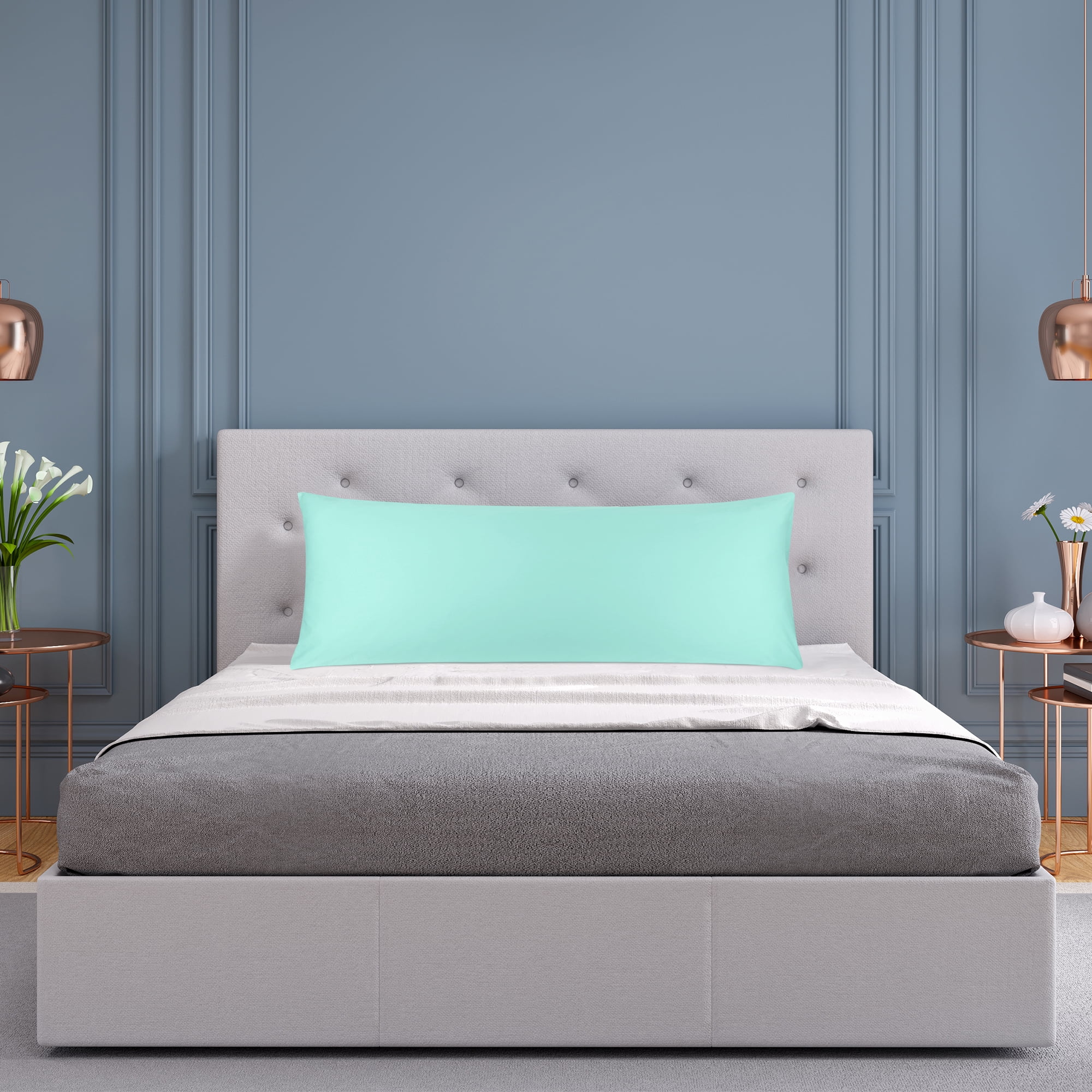 3 Pack Breathable Egyptian Cotton Body Pillow Covers, 20" x 48", Cyan
