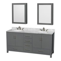 Wyndham Collection Sheffield 72" Metal Double Bathroom Vanity in Dark Gray/White