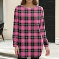 thumbnail image 7 of Women's Casual Dress Long Sleeve Round Neck Plush Flannel Plaid Print Loose Fit Winter Dress for Holiday Season,Hot Pink,M, 7 of 7