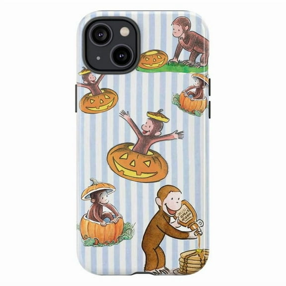 Curious Monkey with Pumpkin Phone Case, Cute Autumn & Fall, Halloween Phone Cover for iPhone 16 15 14 13 12 11 Pro Max Plus Mini