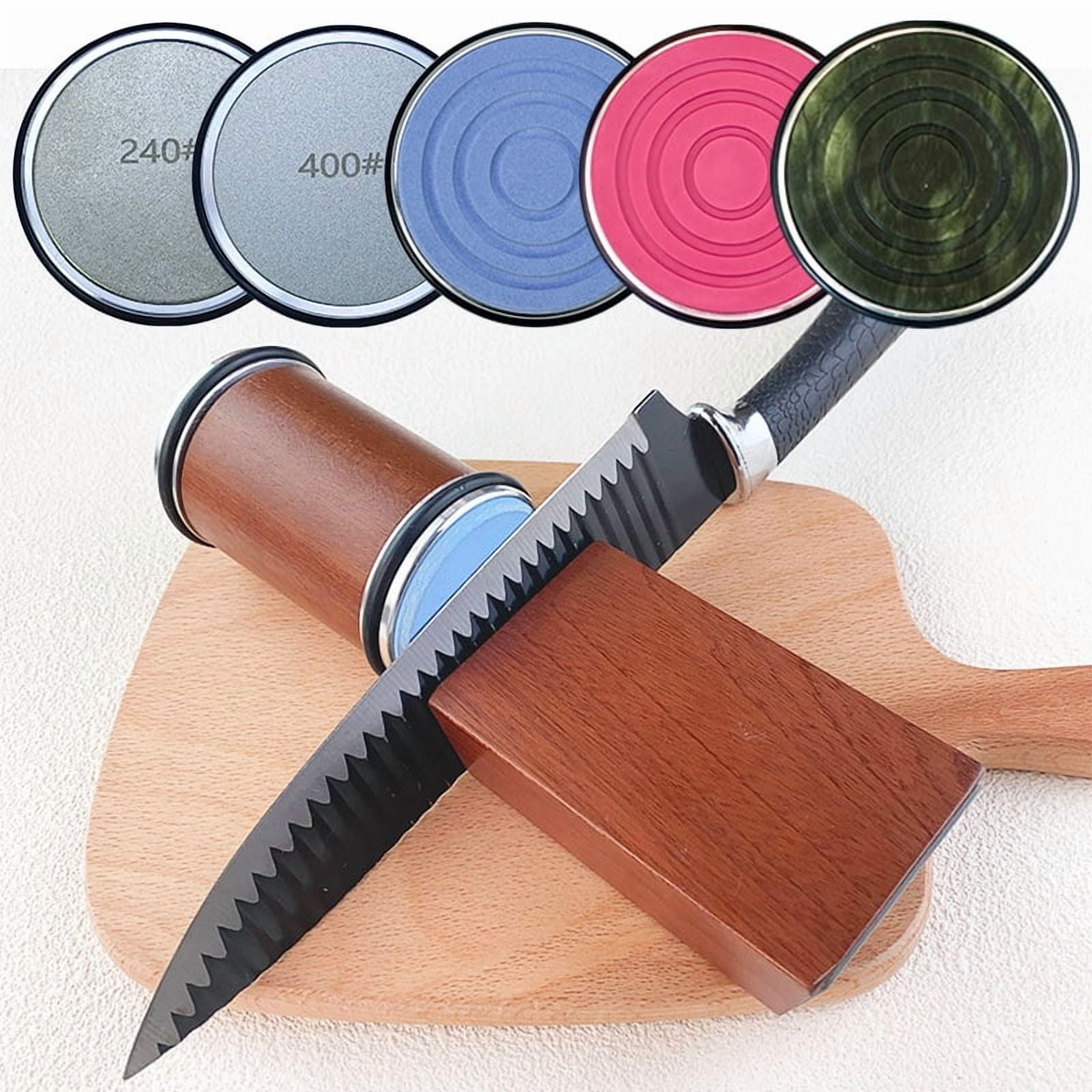 Wooden knife sharpener with magnetic diamond grindstone, manual sharpening system, 15-20 degree angle adjustable hob for kitchen knives