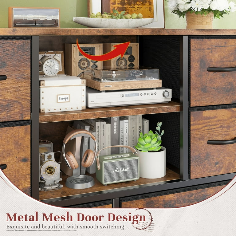 metal mesh dresser Tall Dresser with Storage Dresser for Bedroom, Fabric Chests of Drawers with Metal Screen Door,Modern Storage Cabinet for Living Room 48"H X 38"W X