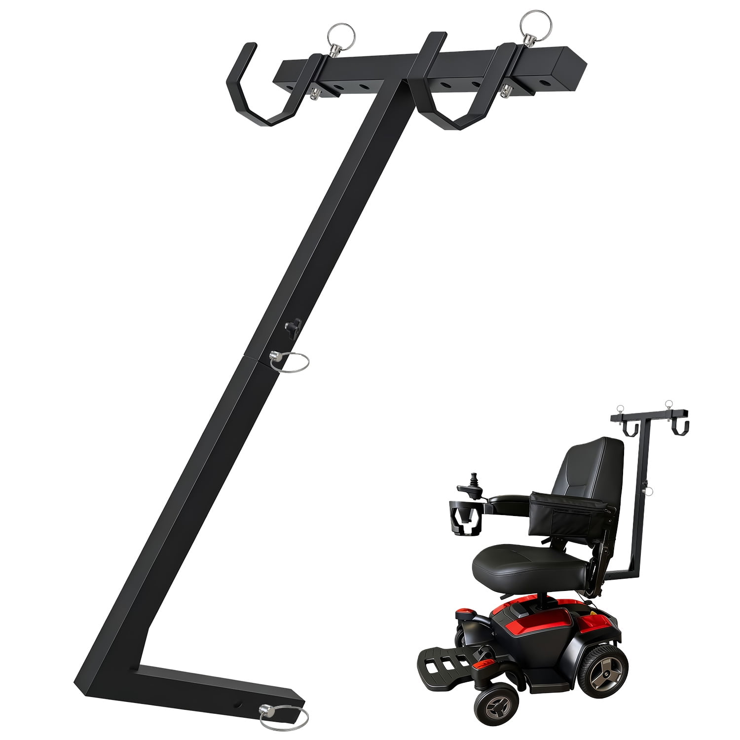 Universal Walker Holder for Mobility Scooters, Compatible with Pride Mobility & Golden Technologies, Heavy-Duty Black Alloy Steel, Fits Most Folding Walkers & Rollators
