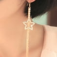thumbnail image 7 of Grandest Birch Women\'s Rhinestone Pentacle Star Drop Long Tassels Chain Hook Dangle Linear Earrings Rhinestone, Alloy Silver, 7 of 7