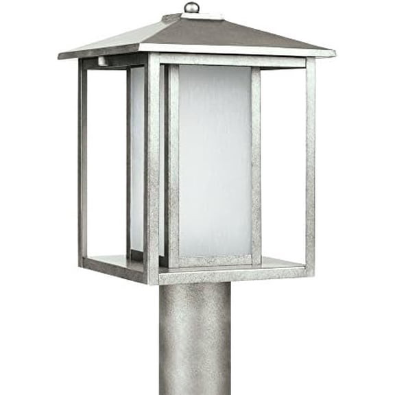 Open Box Sea Gull Lighting 89129EN3-57 Hunnington - One Light Outdoor Post Lantern LED: 9.3W Weathered Pewter Finish with Etched Seeded Glass
