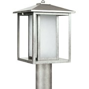 Open Box Sea Gull Lighting 89129EN3-57 Hunnington - One Light Outdoor Post Lantern LED 9.3W Weathered Pewter Finish with Etched Seeded Glass