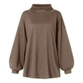 thumbnail image 3 of Women Oversized Cotton Sweatshirt Pullover Drop Shoulder Long Sleeve Plain Baggy Round Neck Boyfriend Top S-4XL (4X-Large, Khaki), 3 of 5