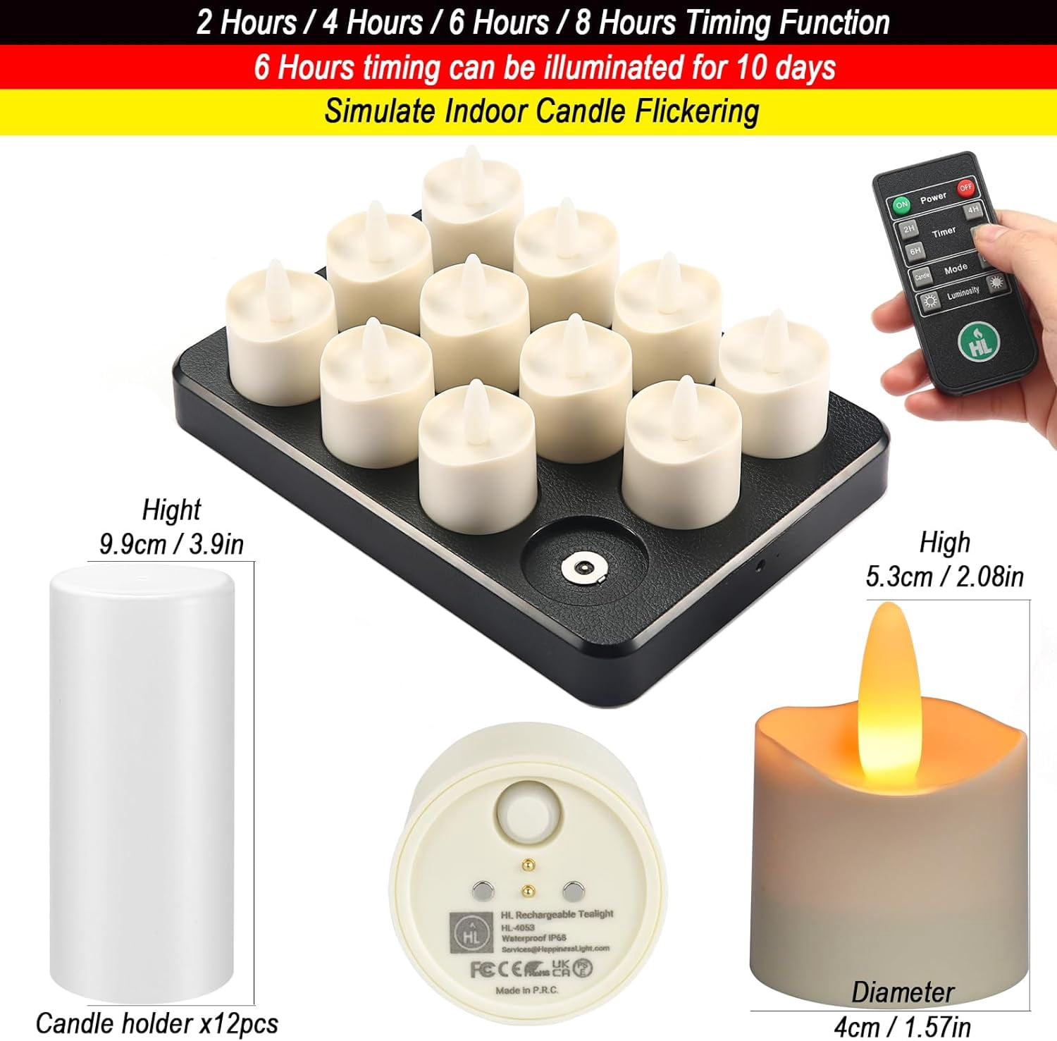 HL Rechargeable Tea Light Candles with Remote Timer,LED Tea Lights Candles Battery Operated,Waterproof Flameless Candles for Home Decor Seasonal Decor,100Hours,Amber,12Pack
