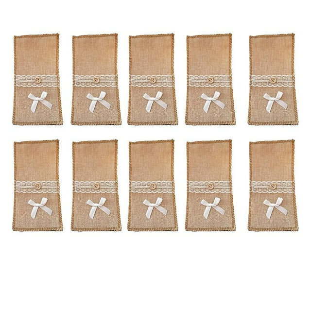 Juego de 10 bolsas porta utensilios rústicas reutilizables para mesa
