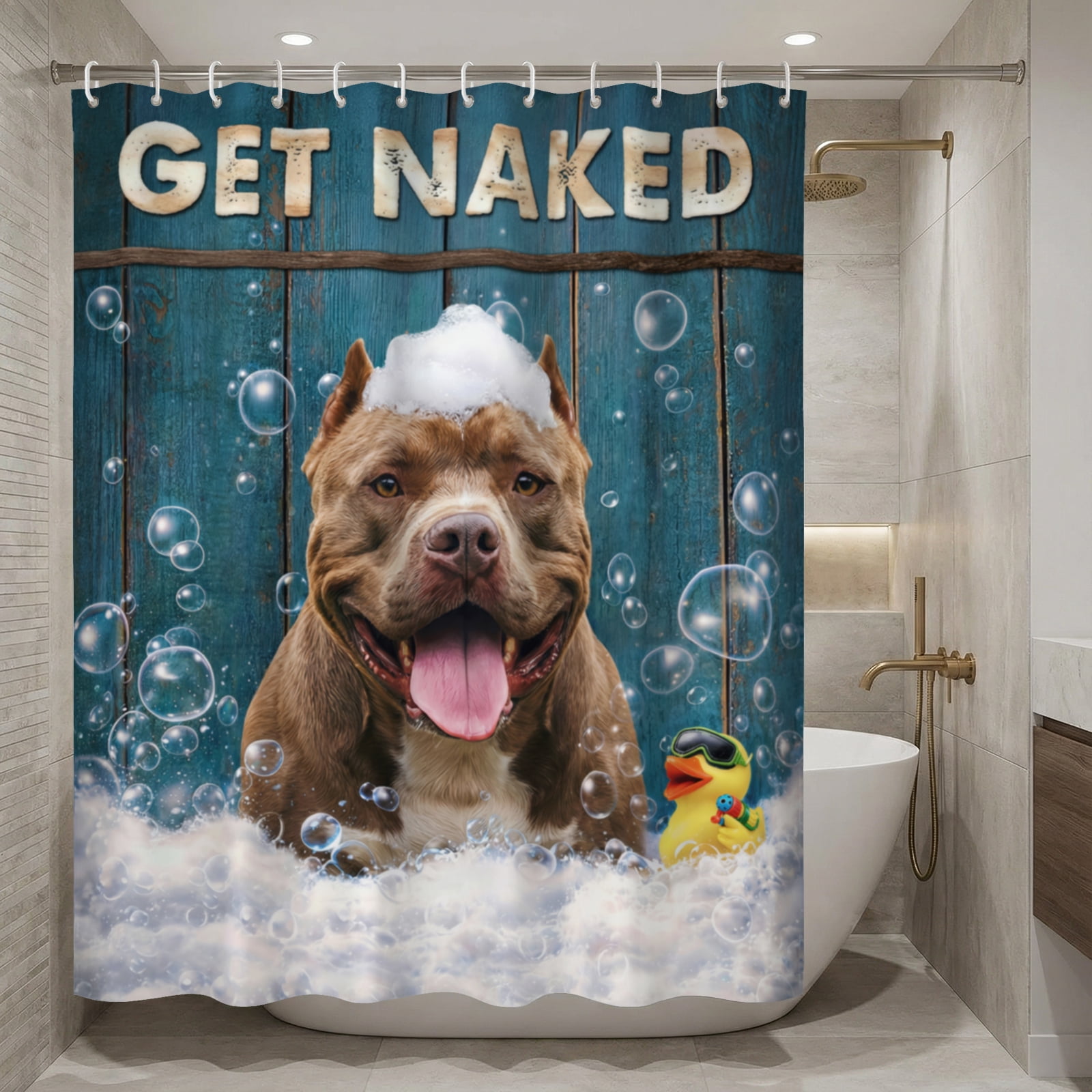 American Bully Bathroom Shower Curtain Get Naked Waterproof Fabric Playful Dog Bath Decor Quick Dry Polyester Pet Lover Gift - 72"x72"