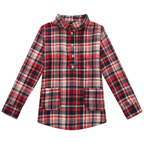 Richie House Boys' Plaid Blouse with Little Stand Collar RH1704-3/4