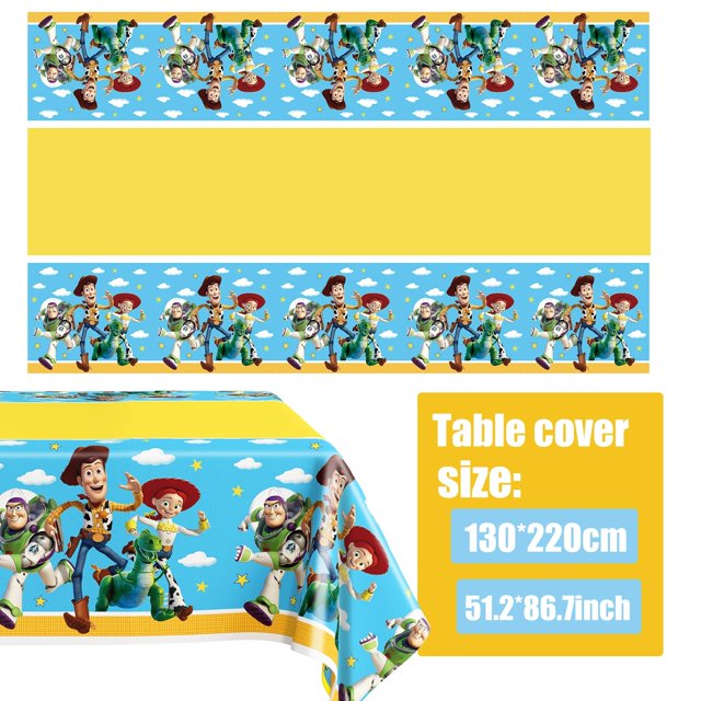 Suministros de fiesta de Toy Story de cartón, vajilla desechable, plato de papel, taza de globo, mantel para niños, decoraciones para fiesta de cumpleaños