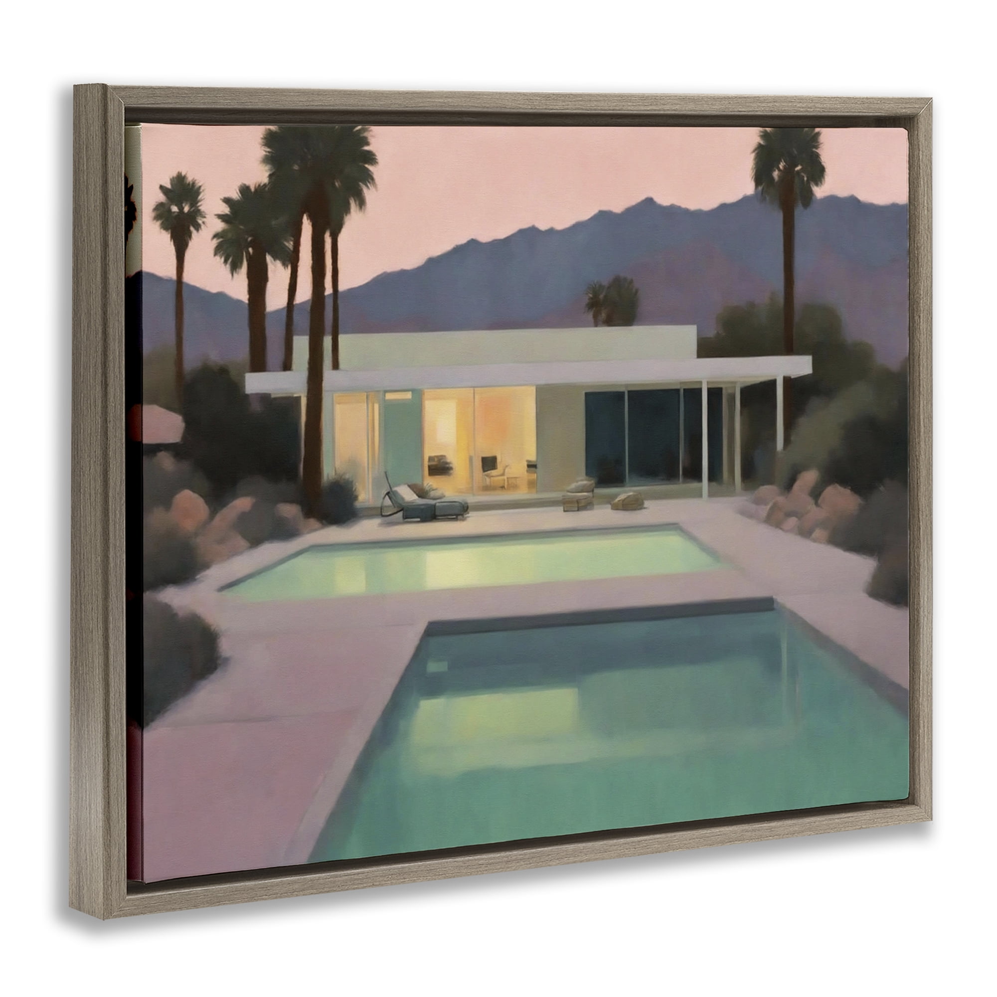 Stupell Industries Tranquil Pool at Sunset Landscape & Nature Painting Brown Floater Framed Canvas Art Print Wall Art, 21 x 17