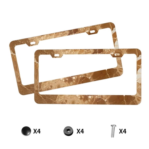 License Plate Frame With Screw Caps 2 Pack Car Plate Frame Front And Rear Rust-Proof Universal Car Tag Holder Sandybrown Marble_2
