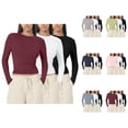 thumbnail image 1 of 3 Pcs Chemises à Manches Longues pour Femmes 2026 Printemps Décontracté Court Col Rond Ajusté T-Shirt sous-Vêtement, 1 of 2