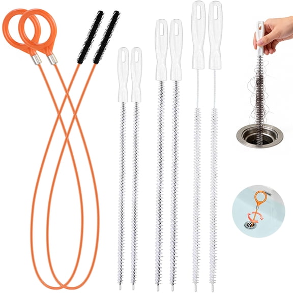 Vehookin 8 Pack Drain Snake Hair Drain Clog Remover, 32" Sink Snake (2pcs), 18/24/28 Inch Shower Drain Cleaner (6pcs), Drain Cleaning Brush for Toilet, Shower, Bathroom Tub, Kitchen Sink, Sewer