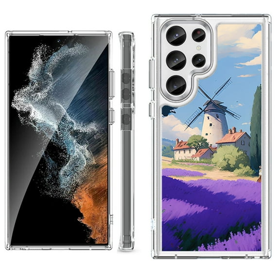Shockproof Bumper Phone Case for Samsung Galaxy S23 Ultra 5G, by OneToughShield ® - Lavender Field