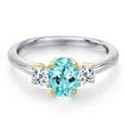 thumbnail image 3 of Gem Stone King 10K Two Tone Gold Blue Apatite and White Topaz Engagement Ring for Women | 1.25 Cttw | Oval 7X5MM | Gemstone Birthstone | Size 9, 3 of 6