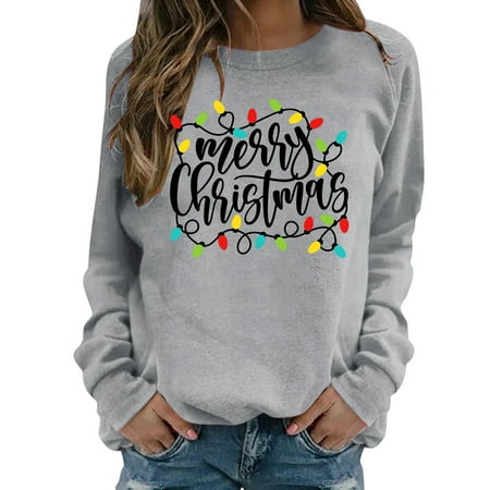 

Crew Neck Shrit Womens Tunic Long Sleeve Xmas Print Sweatshirt Top Casual Loose Fit Pullover Blouse