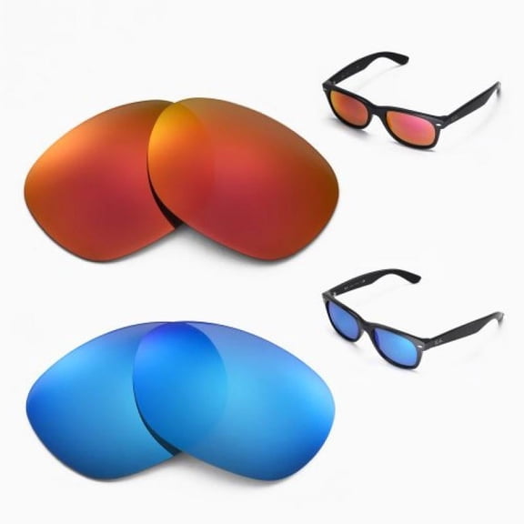 New Walleva Polarized Ice Blue Fire Red Lenses For Ray-Ban RB2132 55mm