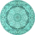 thumbnail image 1 of Ahgly Company Indoor Round Medallion Turquoise Blue Traditional Area Rugs, 8' Round, 1 of 4