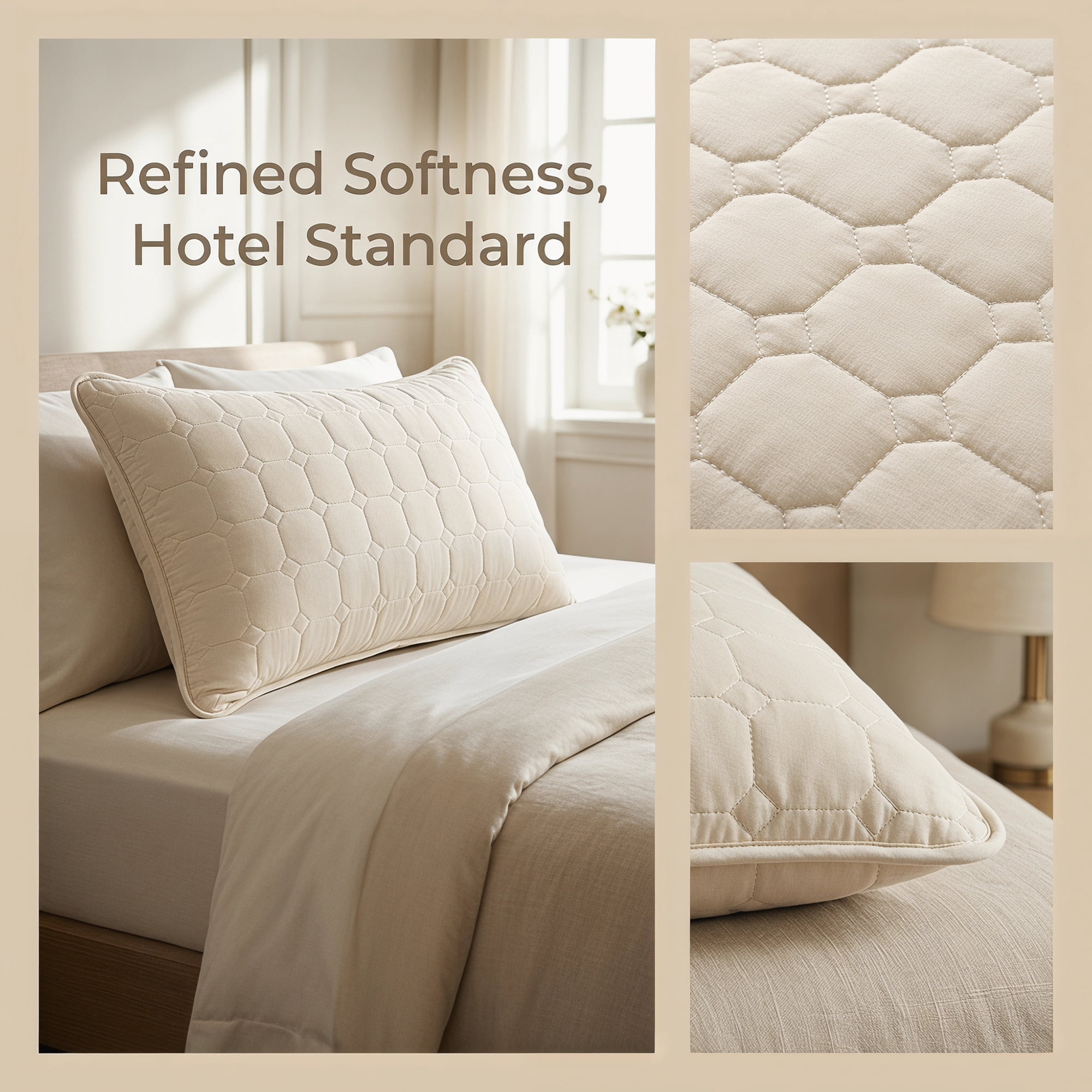 Unique Bargains Quilted Cotton Covers Pillow Protectors with Envelope Standard Size Khaki