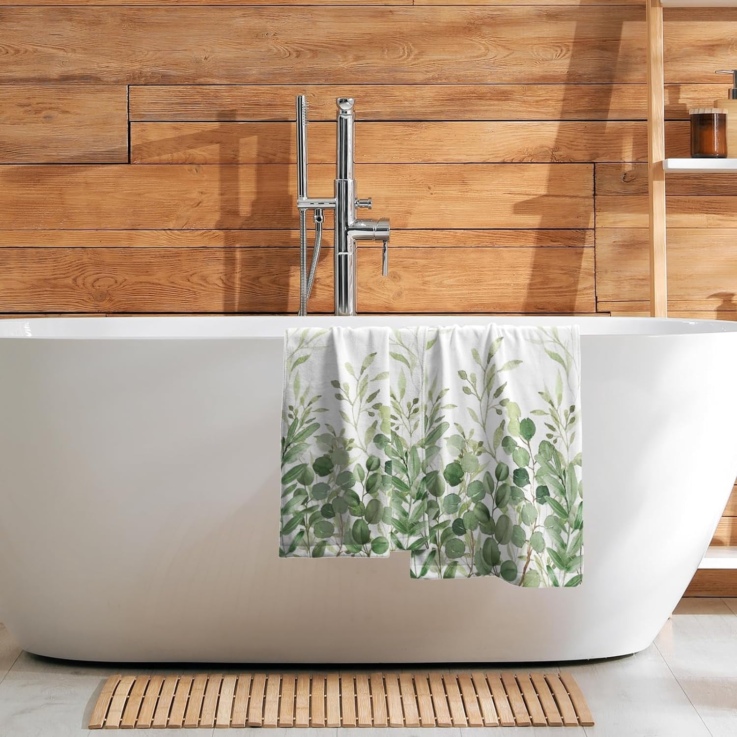 Green Eucalyptus Hand Towels Plant Leaves Decorative Bath Towels Soft Absorbent Dish Fingertip Towel for Kitchen Bathroom Guest Gym Spa