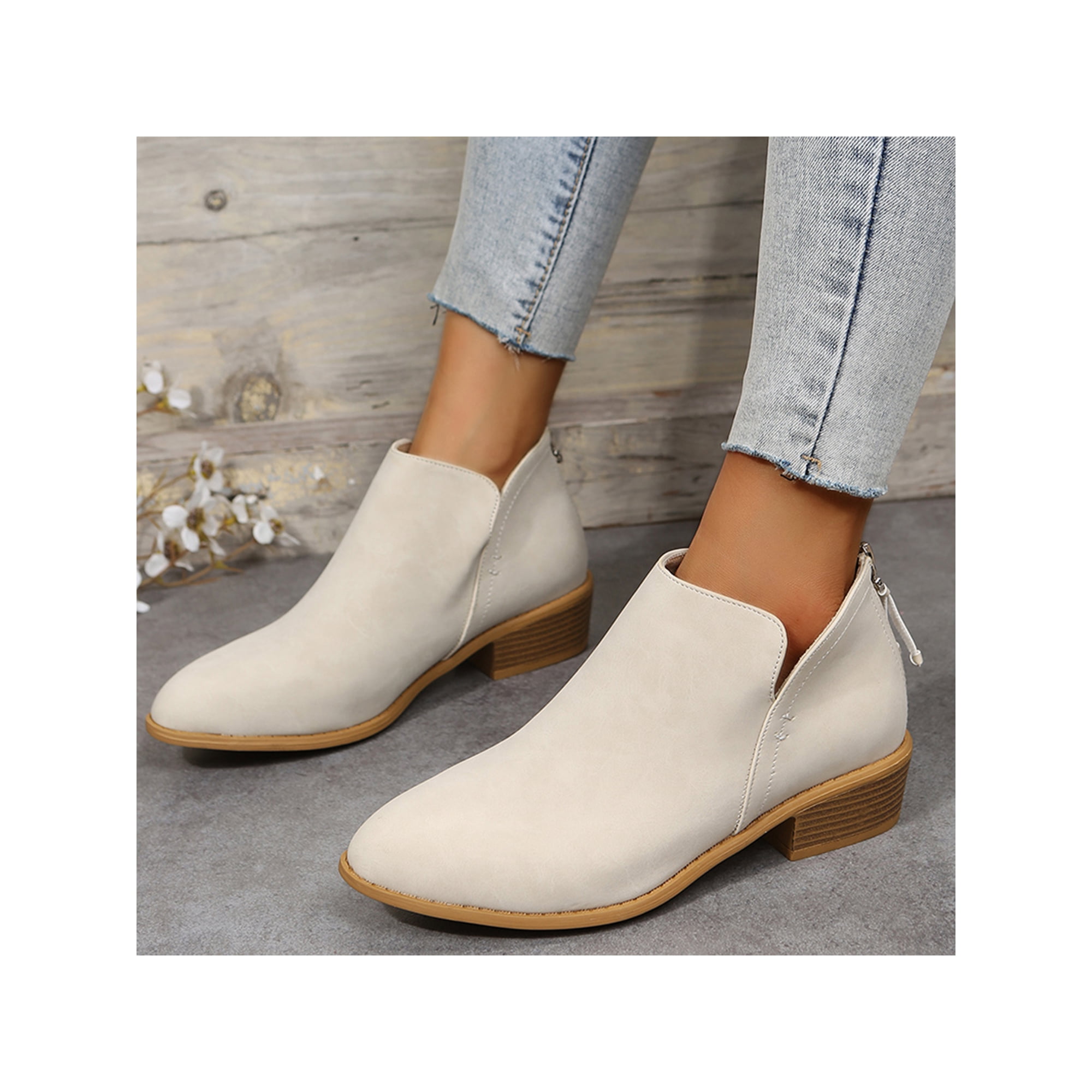 Ukap Ladies Short Bootie Slip On Chelsea Boot Mid Top Ankle Boots Walking Shoes Breathable Rice 9 Other 9