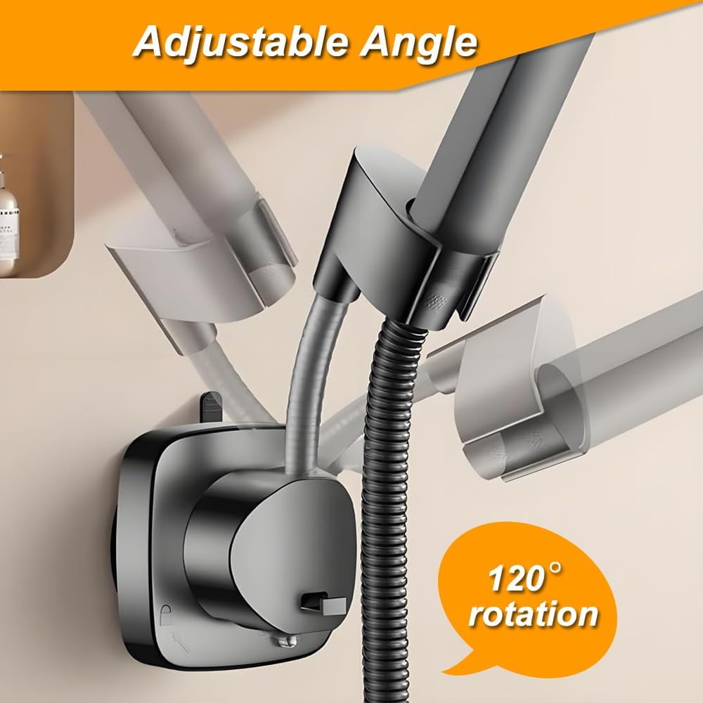 Shower Head Holder Wall Mounted, 360° Adjustable Handheld Shower Head Bracket Holder, Suction Cup Installation Shower Wand Holder, Multi-Directional Removable Wall Mounted Suction Bracket (Gray)Z