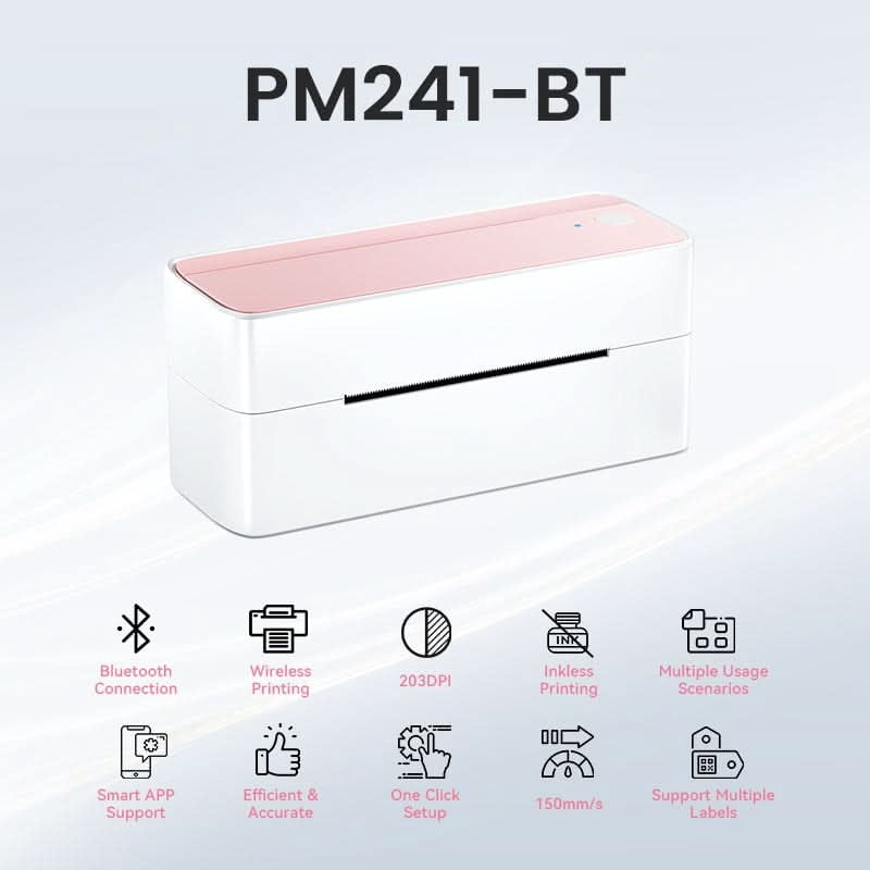 Phomemo Shipping Label Printer - 241BT 4X6 Wireless Thermal Label Printer, Bluetooth Thermal Label Printers for Small Business, Compatible with iPhone, Android, Amazon, Shopify, UPS（Pink）