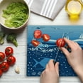 thumbnail image 3 of Seagulls Cutting Board, Underwater Illustration Tropical Fish Sailboats Curling Waves Birds and Sea Life, Decorative Tempered Glass Cutting and Serving Board, Large Size, Blue White, by Ambesonne, 3 of 5