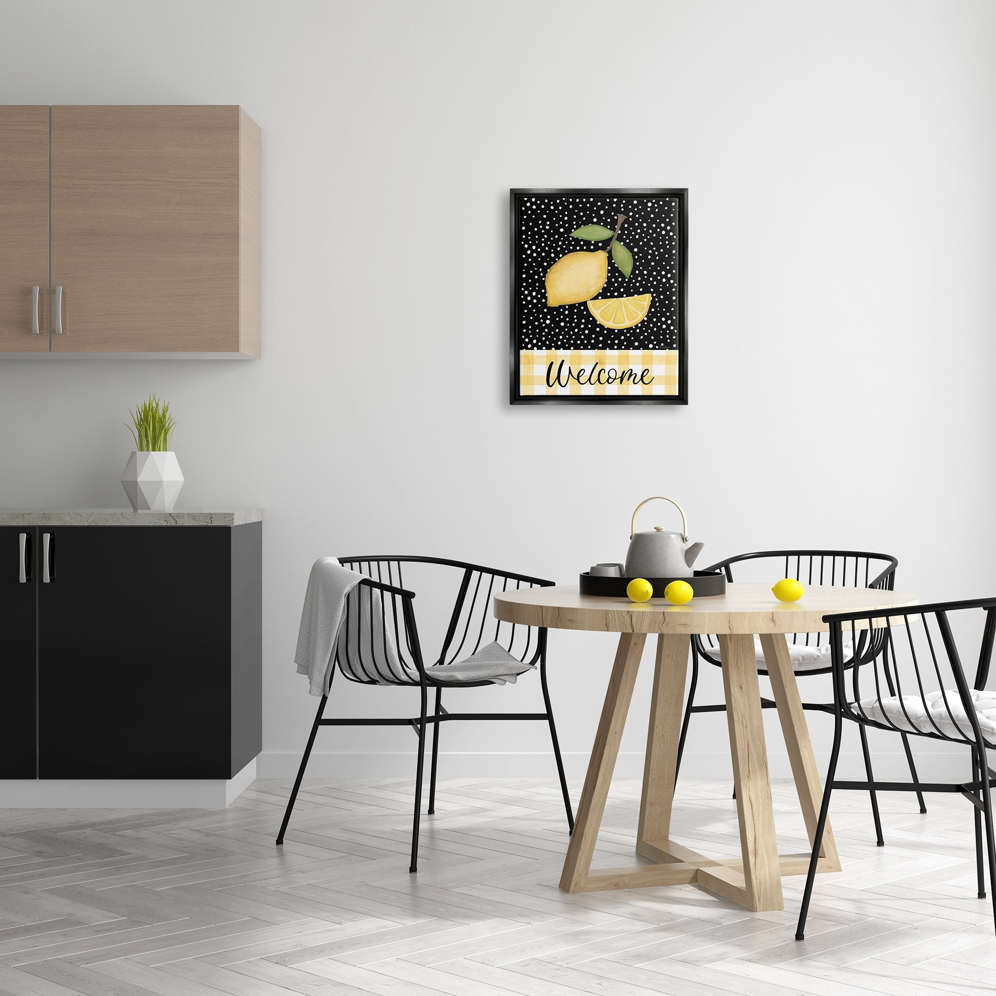 Stupell Industries Country Welcome Sign Polka Dot Pattern Lemons Graphic Art Luster Gray Floating Framed Canvas Print Wall Art, Design by Lisa Larson Licensing