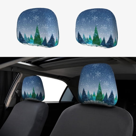 Kdxio Christmas Trees Pattern Print 2 Piece Car Head Rest Covers Set Auto Front/Rear Seats Headrest Cover Universal Fit Most Cars,Sedan, SUV