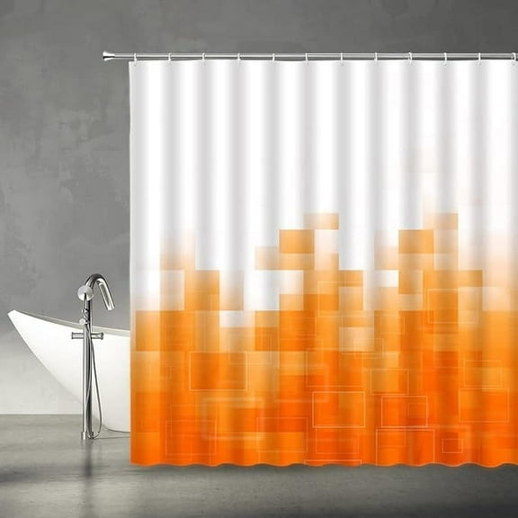 Orange Ombre Shower Curtain Abstract Geometric Square Modern Gradient Fabric Bathroom Decor Curtains Set Include Hooks 36"W x 72"L