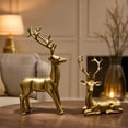 thumbnail image 7 of Lypsnake Christmas Resin Reindeer Figurine Set Of 2, Metallic Gold Finished Standing & Lying Deer Statues With Elegant Antler, Tabletop Ornament For Modern Home Decor, 7 of 7