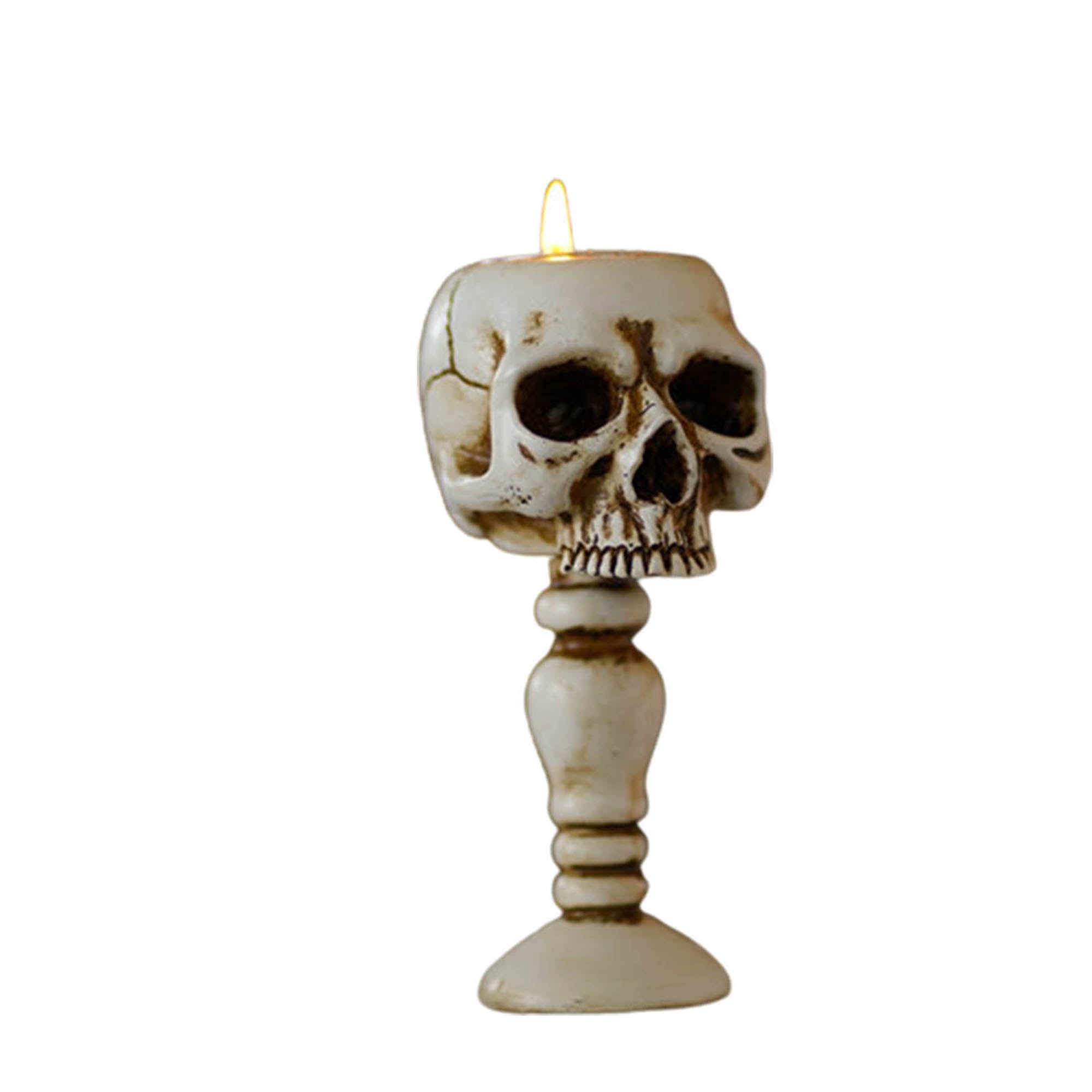 Sliner 4 Pieces Halloween Skull Candle Holder Vintage Pillar Candle Holder  Resin Candle Sticks Holder Decor Halloween Decorations Indoor for Halloween