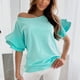 thumbnail image 4 of Camiseta informal para mujer, blusa de cuello redondo con manga de media trompeta sólida, Tops Fridja  ghk3408, 4 of 9