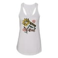 thumbnail image 2 of Wild Bobby Worship While You Wait Sunflower Pink and Yellow Inspirational/Christian Women Racerback Tank Top, White, Large, 2 of 6