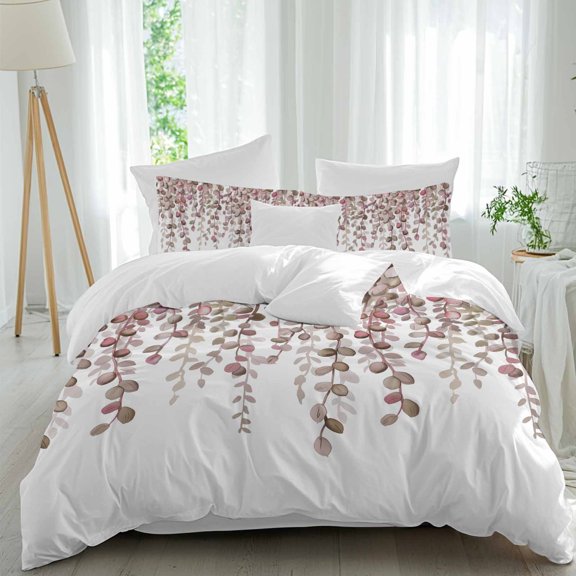 Retro Leaf 4 piece Duvet Cover Set, Comfort Bedding Set Full Size Include a Duvet Cover, a Bed Sheet, 2 Pillowcase with Zipper for All Season