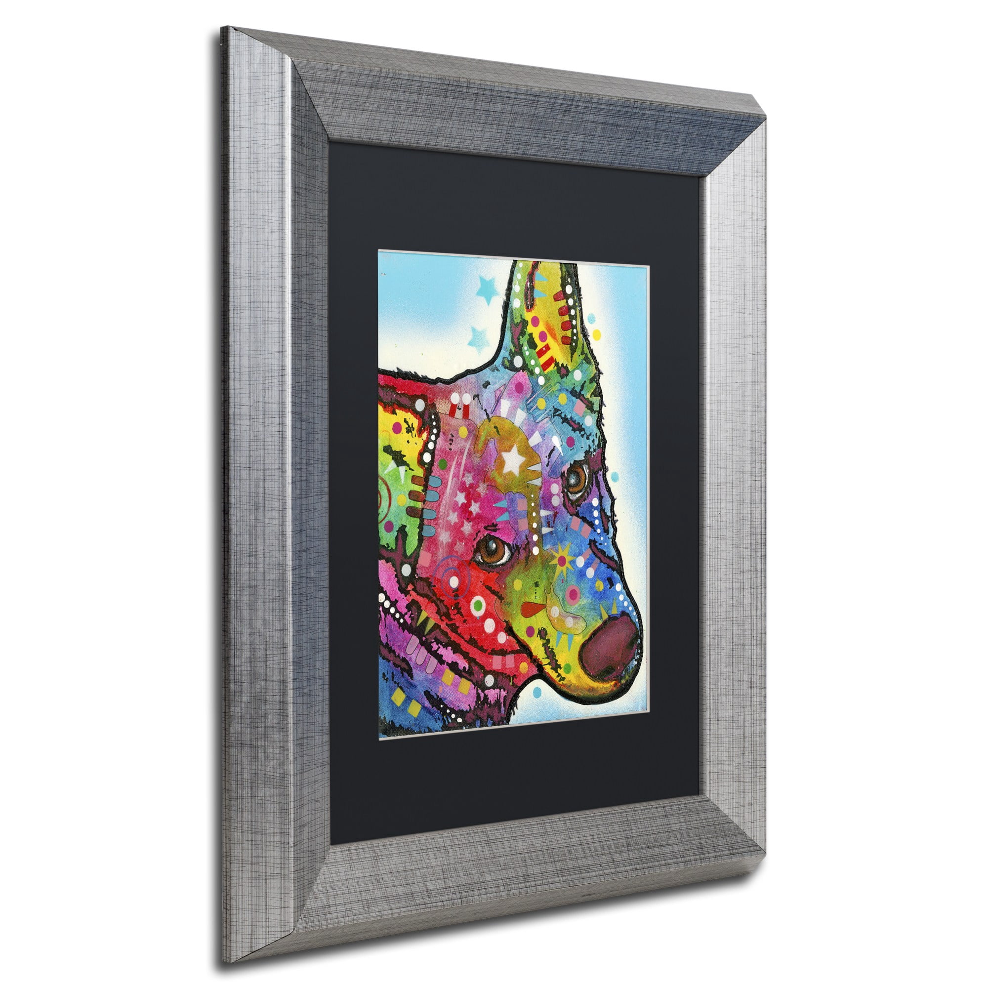 Trademark Fine Art "Aussie Sheep Dog" Canvas Art by Dean Russo, Black Matte, Silver Frame