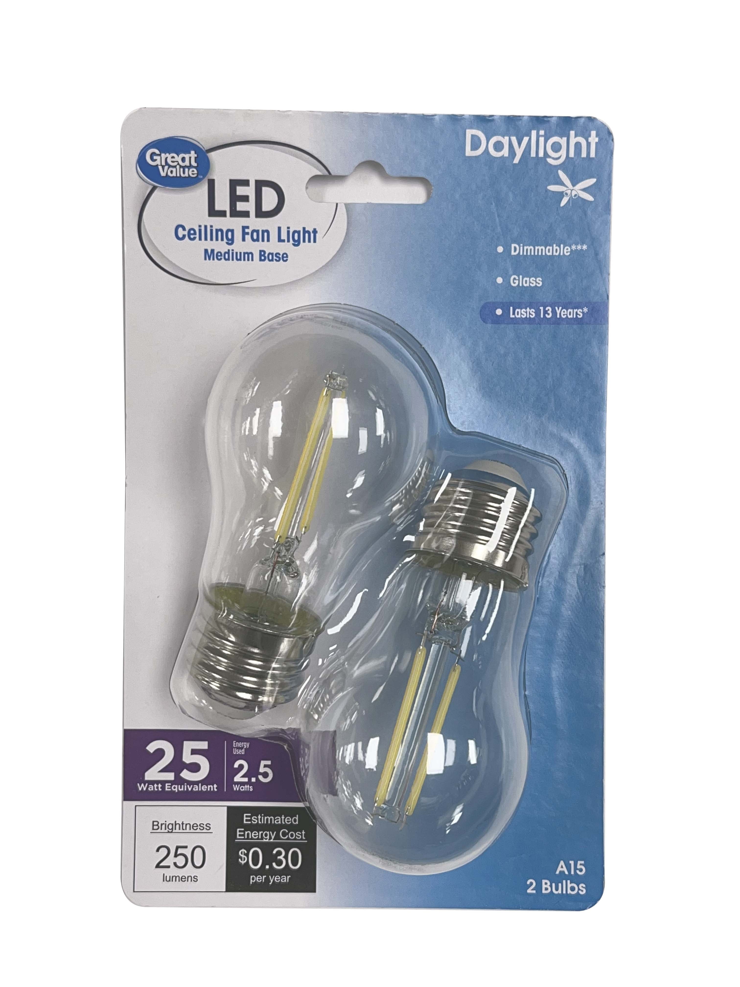 Great Value LED Ceiling Fan Bulb, 2.5Watt (25W Equivalent) A15 With
