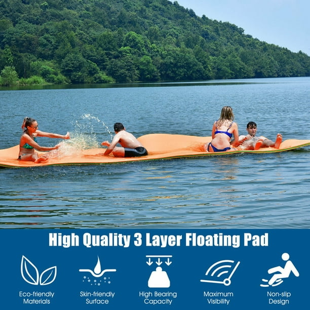 Gymax 12' x 6' Floating Water Pad Mat 3-Layer Foam Floating Island for Pool  Lake Orange 
