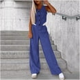 thumbnail image 2 of CHUMUD Women's 2 Piece Outfits Linen Vest Waistcoat Dressy Casual Sets Wide Leg Elastic Waist Pants Suits Solid Tracksuits Summer Going Out, 2 of 8