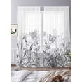 thumbnail image 2 of Minimalism Flower Sheer Curtains 108 inches Long 2 Panels Set Line Drawing Simple Plants Black Grey Tiers Sheers Rod Pocket Small Window Short Curtains for Kitchen Cafe, Each 52" W x 108" L, 2 of 7